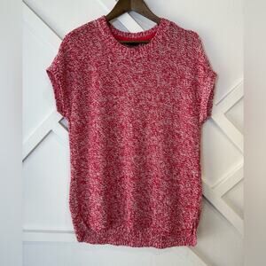 NWT J. Jill Wearever Collection Knit Short Sleeve Sweater Red Cream Size Medium